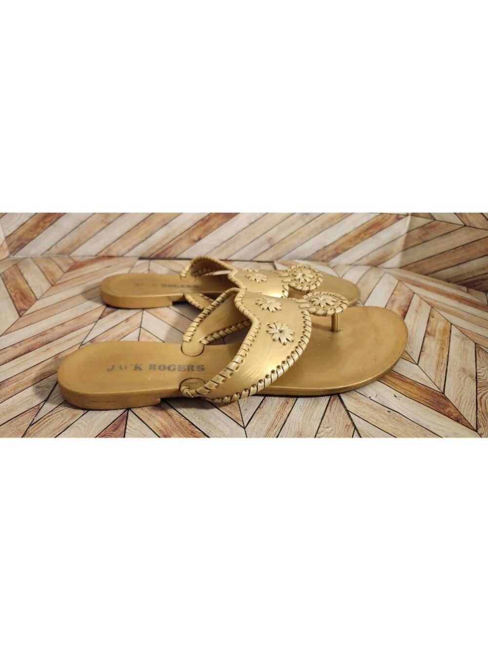 Women Jack Rogers Navajo Gold Jelly Flip Flop Thong Sandal Shoe Size 9